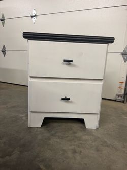 Refurbished White and Black Two-Drawer Nightstand