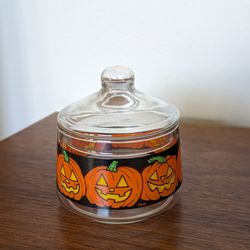 Vintage Indiana Glass Halloween Pumpkin/Jack-o'-lantern Candy Dish with Lid