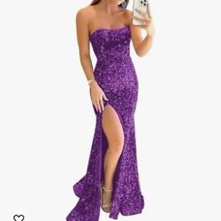 Sequin Prom Dress Long Sparkly Mermaid Evening Dress with Slit Prom Dresses