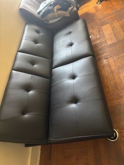 Black Faux Leather Tufted Futon