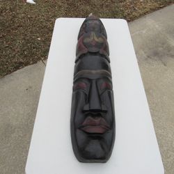 African Hand Carved Wooden Folk Art Tribal Mask Wall Decor 39" Tall
