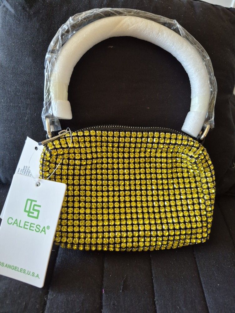 YELLOW CALEESA RHINESTONE PURSE WCHAIN NEW