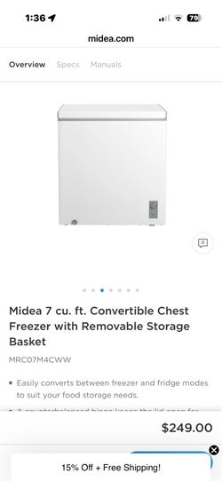MIDEA chest freezer 7 ft cu used in very good conditions
