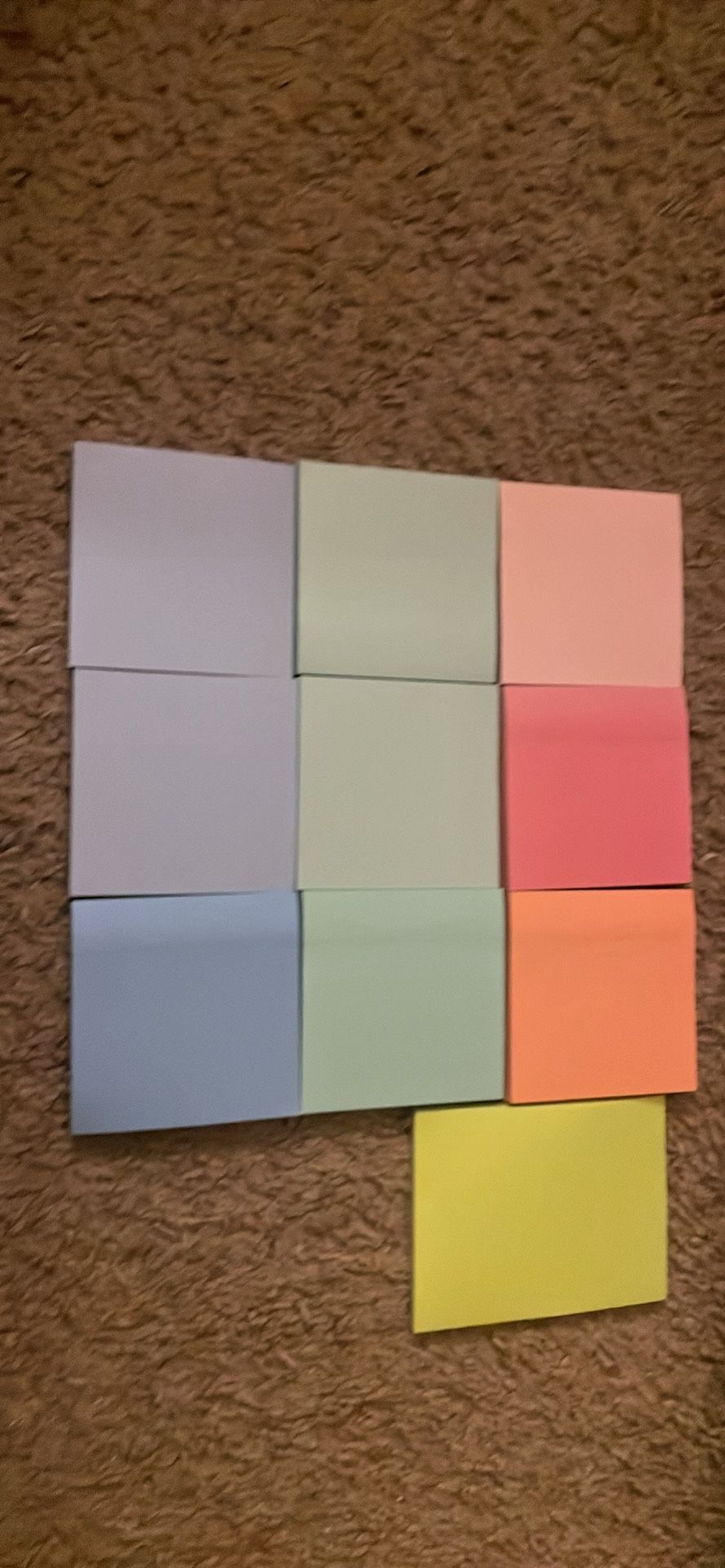 10 sticky notes (9 pastel colors + 1 neon)