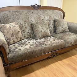 Vintage Fabric & Wood 3 Seater Couch