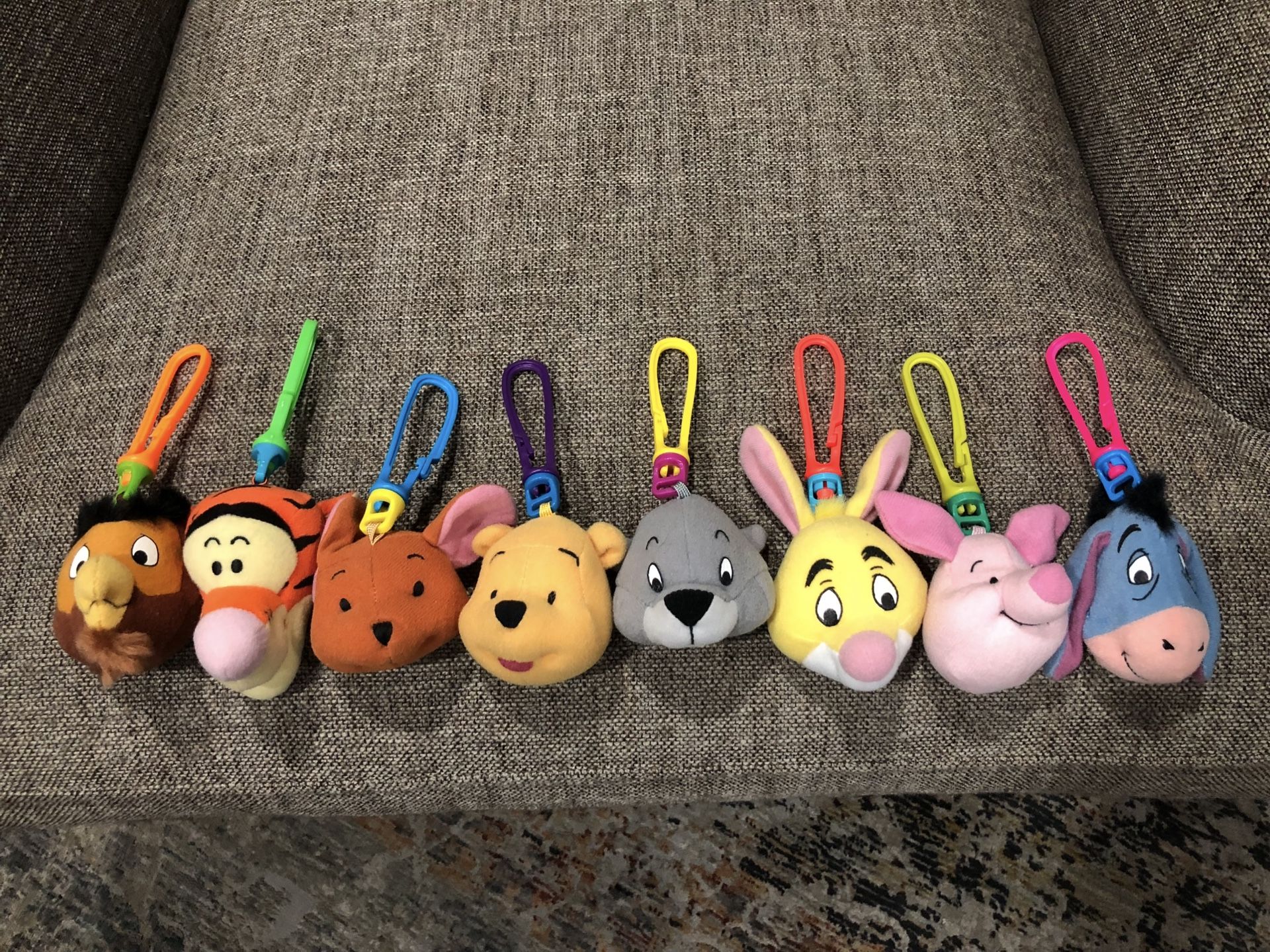 8 Winnie The Pooh Plush Character Heads With Swivel Plastic Clips By Disney