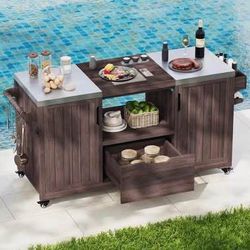 Minor Discrepancy AS IS Newly Assembled 66.5" Outdoor Kitchen Island for Big Green Egg Grills