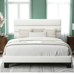 Queen size white upholstered velvet bed frame