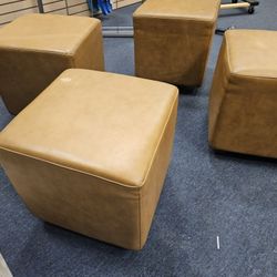 18" Tan Vinyl Ottoman w/Metal Legs Have 4 Of These. Price For Each
