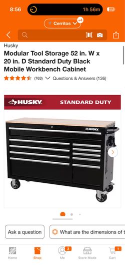 Husky Modular Tool Storage 52 in. W x 20 in. D Standard Duty Black Mobile Workbench Cabinet