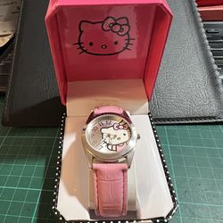 Sanrio Hello Kitty Watch, Silver Tone, Pink Strap, In Box (needs new battery)