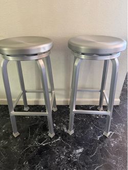 Crate & Barrel-2-Brushed Aluminum Bar Stools