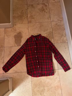 Red Plaid Button-Down Long Sleeve Shirt