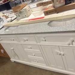 Home Decorators Collection Fremont 72 in. Double Sink Freestanding White Bath Vanity with Grey Granite Top (Assembled)