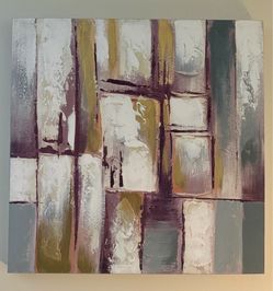 Abstract Textured Wall Art Set – Neutral Purple Gold Grey Canvas Pair