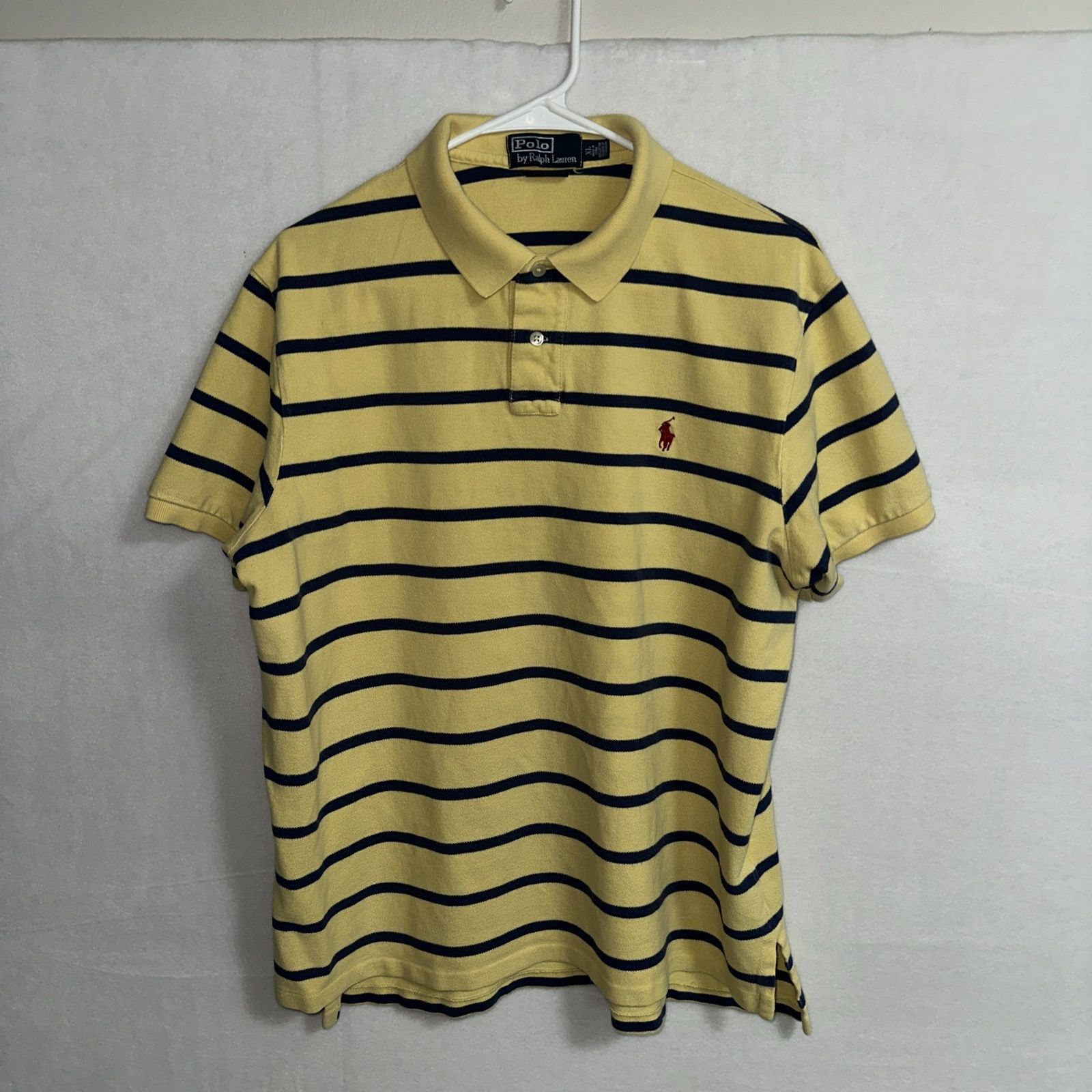 Polo Ralph Lauren Shirt Men’s XL Yellow Stripes Short Sleeve Casual Pony Logo Custom Fit