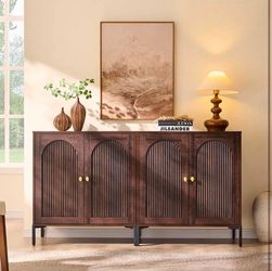 New -Modern Buffet Cabinet with Storage, 61.75" W Fluted Arched Sideboard Cabinet w/Adjustable Shelves, Wooden Modular Coffee Bar for Dining Room, Kit