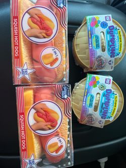 Dumplings and hotdog squishy $15- each or trade.
