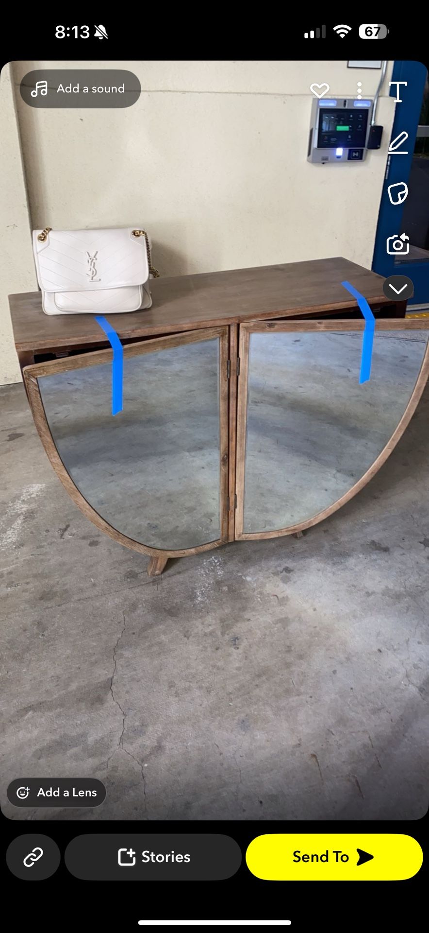 Wooden Console With Mirror Doors 
