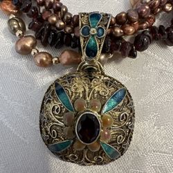 Chinese Sterling Filagree Pendant Necklace 