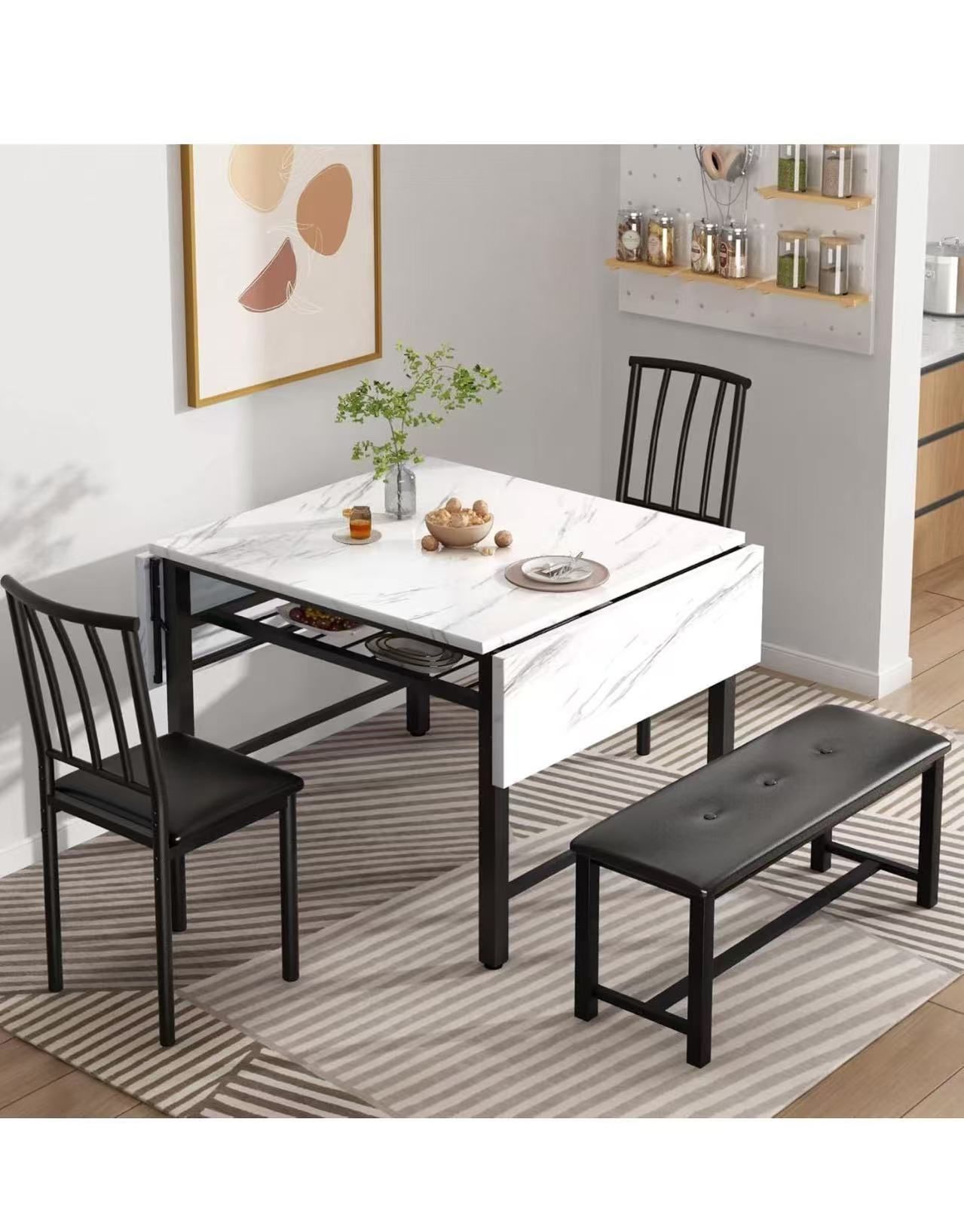 4-Piece Faux Marble Drop Leaf Dining Table