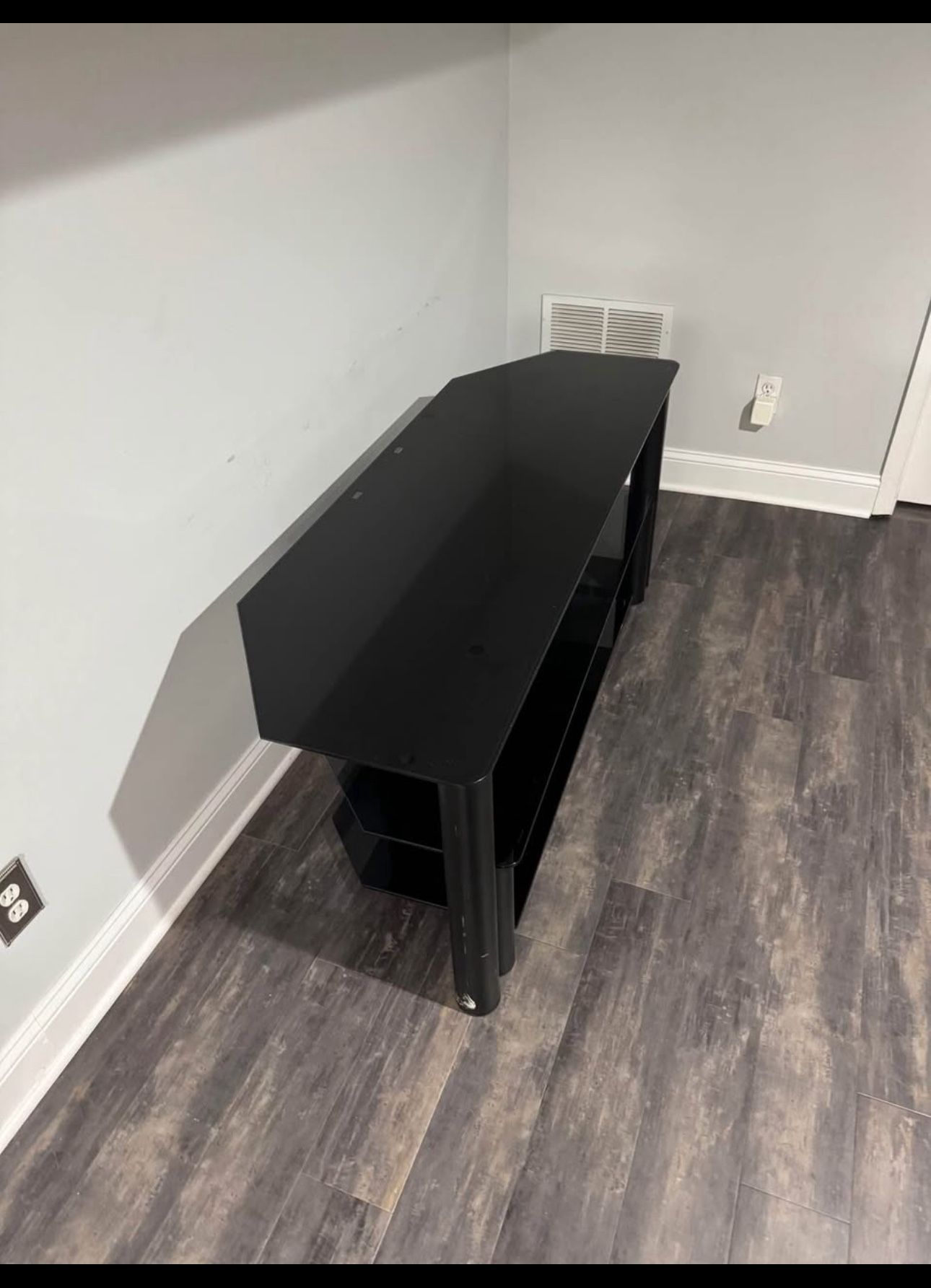 Black Glass Corner TV Stand Modern Entertainment Center