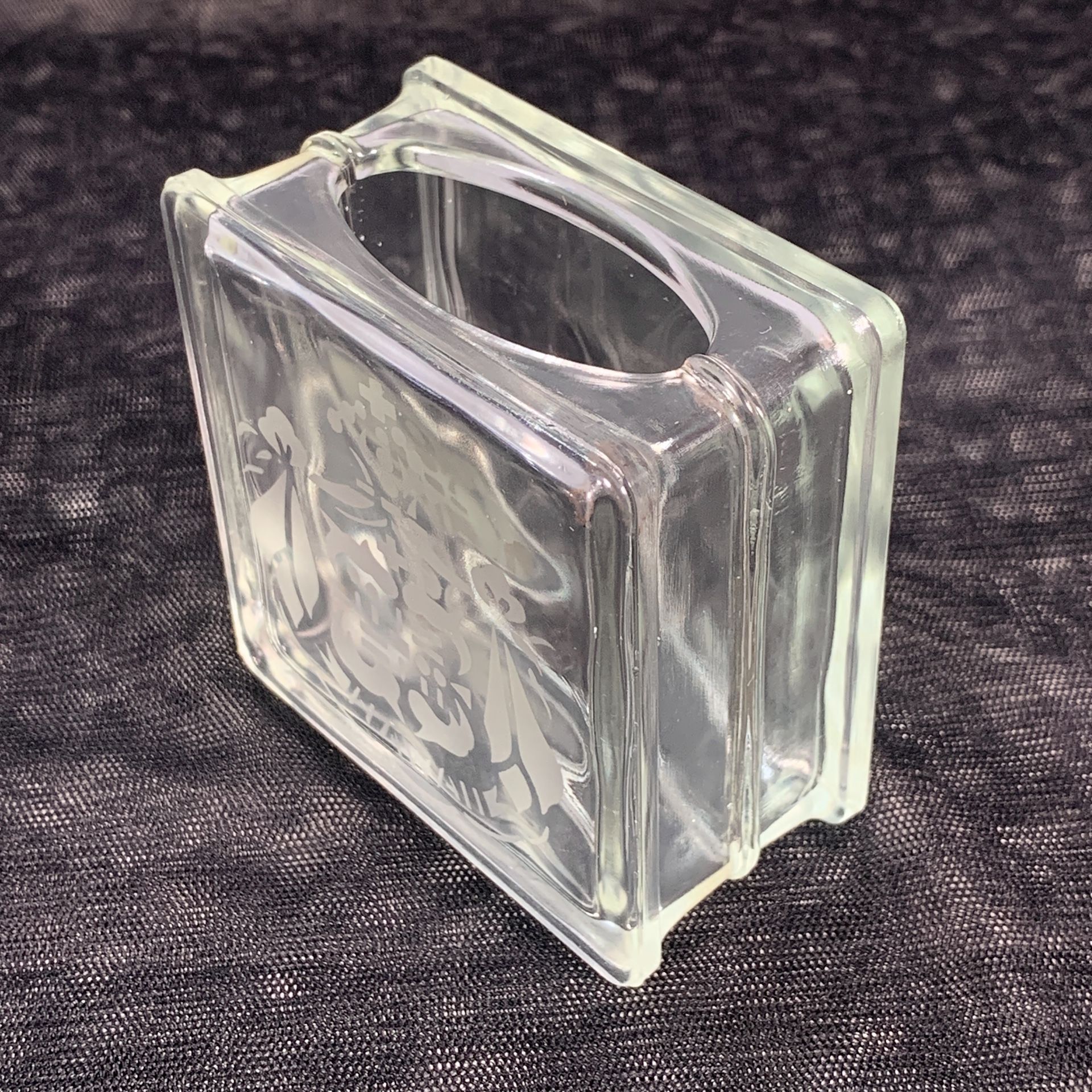 Vintage Hawaiian Etched Glass Block Vase Coat of Arms Hawaii 3.25”H