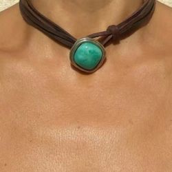 Turquoise Leather Rope Pendant 