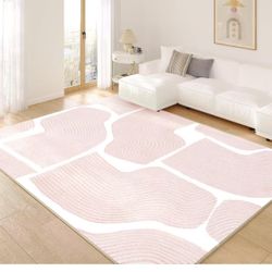 Ultra Soft Area Rug 8x10, Non Slip, Stain Resistant Living Room Rug, Washable Area Rugs for Living Room, Rugs for Bedroom, Modern Abstract Style (Pink