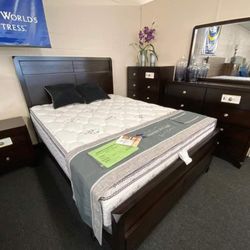 Tamblin Cherry Panel Bedroom Set Queen or King Bed Dresser Nightstand and Mirror WİTH İNTEREST FREE PAYMENT OPTİONS 