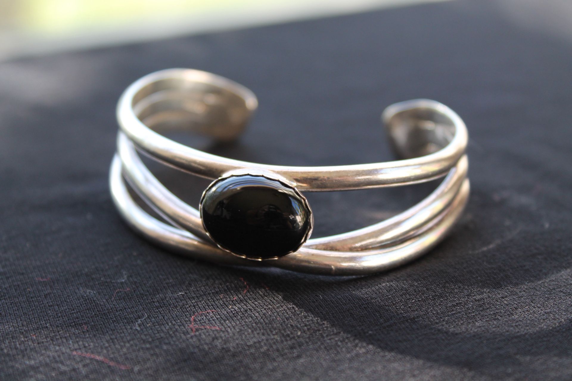 Sterling Silver And Onyx Cuff