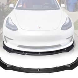 Fits 17-22 Tesla Model 3 IKON Style Front Bumper Lip 3PC PP - Matte Black