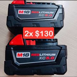 Milwaukee New M18 Battery Xc5.0 Two