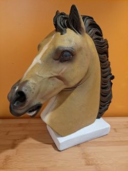 Life-like HAND PAINTED 16" Stallion Horse Head Bust Stone Sculpture Statue 31 Lbs.