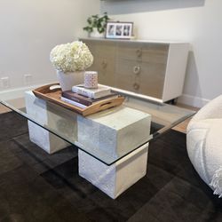 Modern Glass Coffee Table 30x50 - Sculptural Base