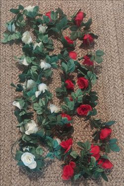 ARTIFICIAL RED & WHITE ROSE GARLAND SET $10 ( EACH ONES 88" LONG )