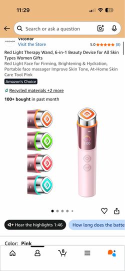 Viconor 6 in 1 Red Light Therapy Facial Massager Wand Pink