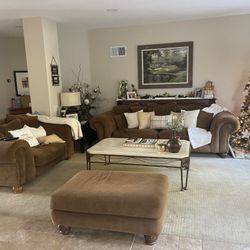 3 piece brown sofa/couch, love seat, ottoman set