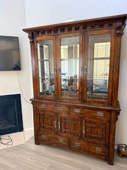 Large Dark Wood China Cabinet Hutch