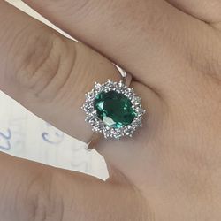 Emerald Silver Ring S925 Sz 6, 7, 8 & 9