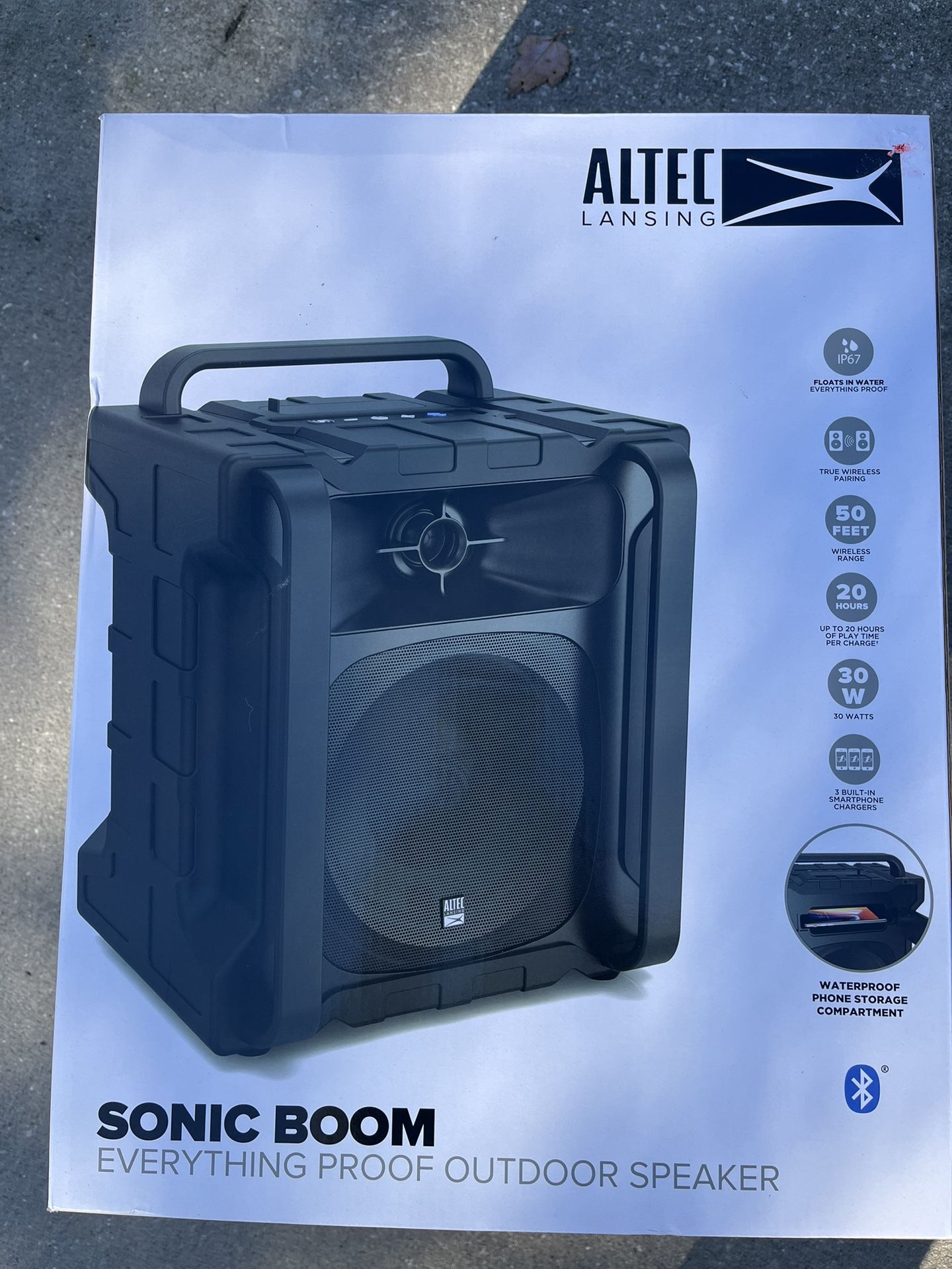 Altec Lansing Sonic Boom - Waterproof Bluetooth Speaker with Phone Charger, IP67 Outdoor Speaker, 3 USB Charging Ports, 50 Foot Range & 20 Hours Batte