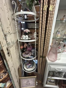 Lovely Vintage Wrought Iron & Glass Shelf Stand