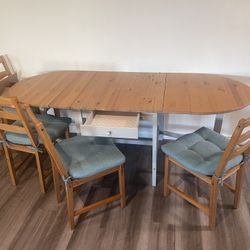 Wooden Dining Table (foldable) With 4 Chairs 
