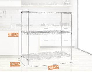 Chrome 3-Shelf Shelving Unit with 3-Shelf Liners, 36" W X 16" D X 36" H Adjustable Rack, Steel Wire Shelves, Shelving Units and Storage for Laundry Ba