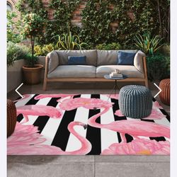Pink Flamingo Reversible Indoor/Outdoor Area Rug 5x8
