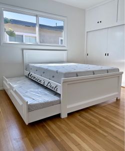 Full Solid Wood Bed With Twin Trundle And Memory Foam Mattresses $780