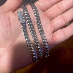 Moissanite Prong Cuban Link Chain And Bracelet Bundle 