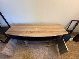 Wood and Black TV Stand with Shelves