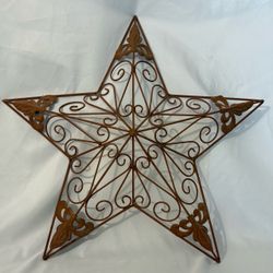Rustic Metal Barn Star Wall Decor – 20.5" Scrollwork & Fleur-de-lis Accent
