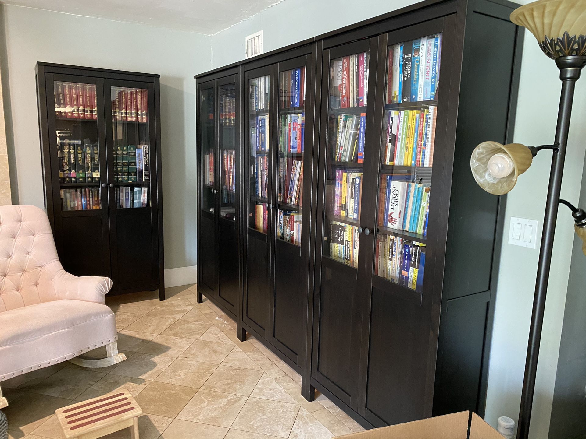 7 Like-New Ikea Dark Wood Bookshelves Book Cases With Glass